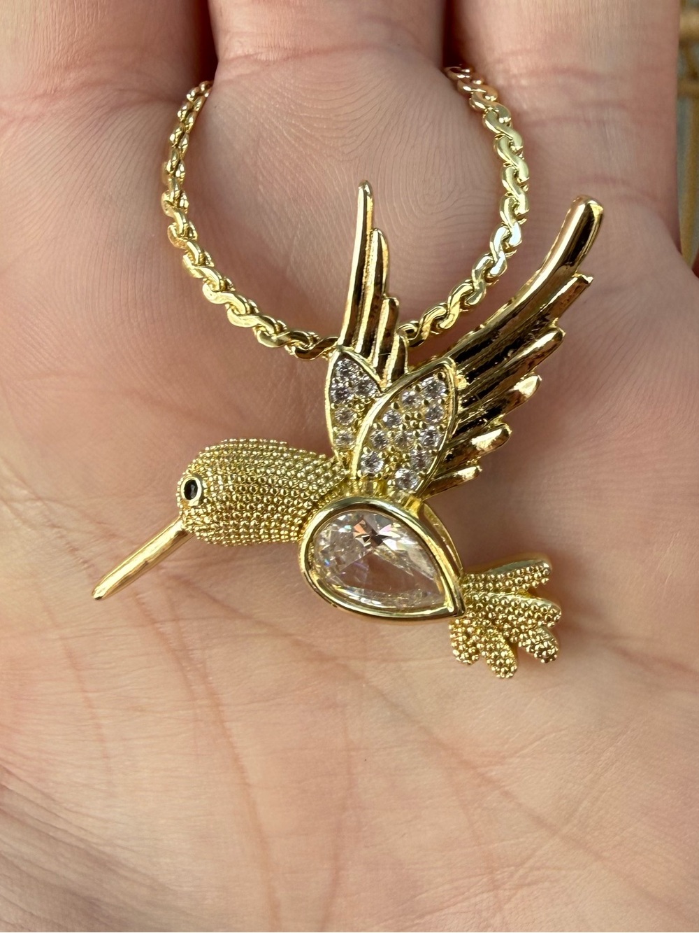 18k GP Pretty Bird Hummingbird Pendant Necklace
